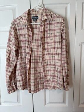 Woolrich womens Cream Plaid Button-Down Shirt with Red Accents